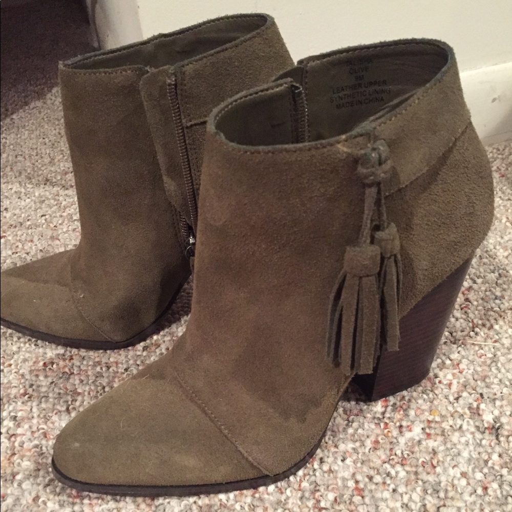 Sole Society Talisha Olive Suede Tassel Booties